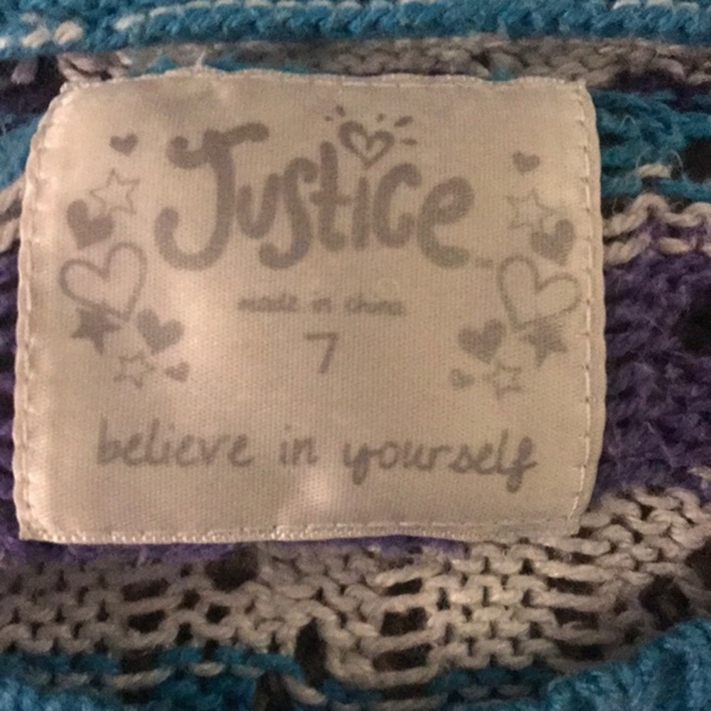 Justice StripedLong Sleeve Chunky Blue and Purple Knitted Sweater Top - Picture 3 of 5